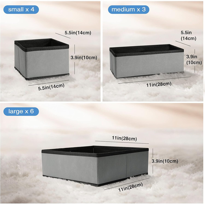 Набір Puricon з 13 коробок для зберігання тканини, органайзери для шухляд/системи для зберігання одягу, складні коробки для зберігання в гардеробах та спальнях - сірі, 13 предметів