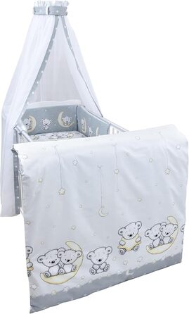 Комплект постільної білизни Generic Baby Deluxe для малюків 70x140, що трансформується в дитяче ліжко White Jack, матрац з 9 предметів (Teddy Moon Grey)