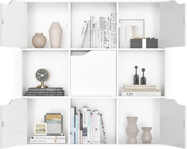 Книжкова полиця FirFurd, біла полиця, книжкова шафа з 5 дверцятами та 9 відділеннями, полиця для зберігання, офісна полиця для вітальні/кабінету, 90 x 29 x 90 см