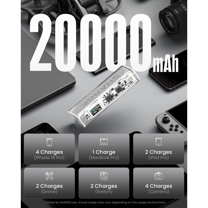 Прозора акумуляторна батарея з портами USB-C USB-A і розумним дисплеєм, ноутбук зовнішні акумулятори для мобільних телефонів для i