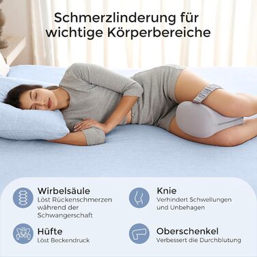 Подушка для колін Momcozy для сну на боці з охолоджувальним чохлом - ортопедична подушка для ніг з піною з ефектом пам&39яті від болю в стегнах, спині та сідничному нерві, регульований ремінь, ергономічний розподіл тиску, сірий колір