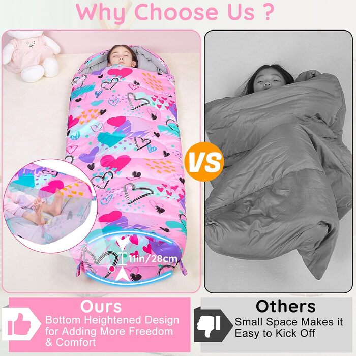 Спальний мішок MHJY для кемпінгу для хлопчиків та дівчаток, дитячий спальний мішок ідеально підходить для використання в приміщенні та на вулиці, кемпінгу, піших прогулянок, походів, 3-сезонний дитячий спальний мішок 178 см для теплої та прохолодної погод