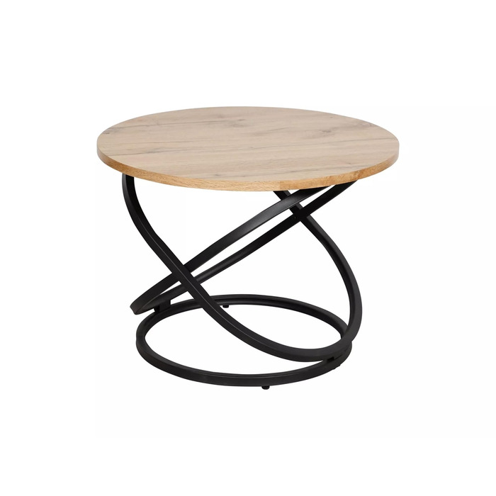 Журнальний столик, Приставний столик для дивана, Круглий 60 см, Імітація дерева з металевим каркасом, Висота 45 см, Вантажопідйомність до 25 кг