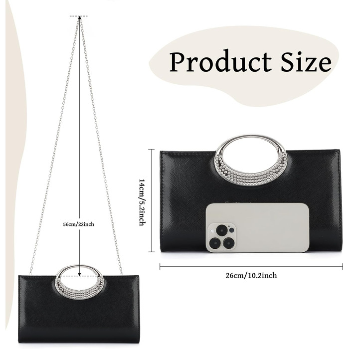 Чорне клатч-зімкнення зі знімним ланцюжком. Елегантна жіноча сумочка для вечірок, весіль, вечер та повсякденного використання.