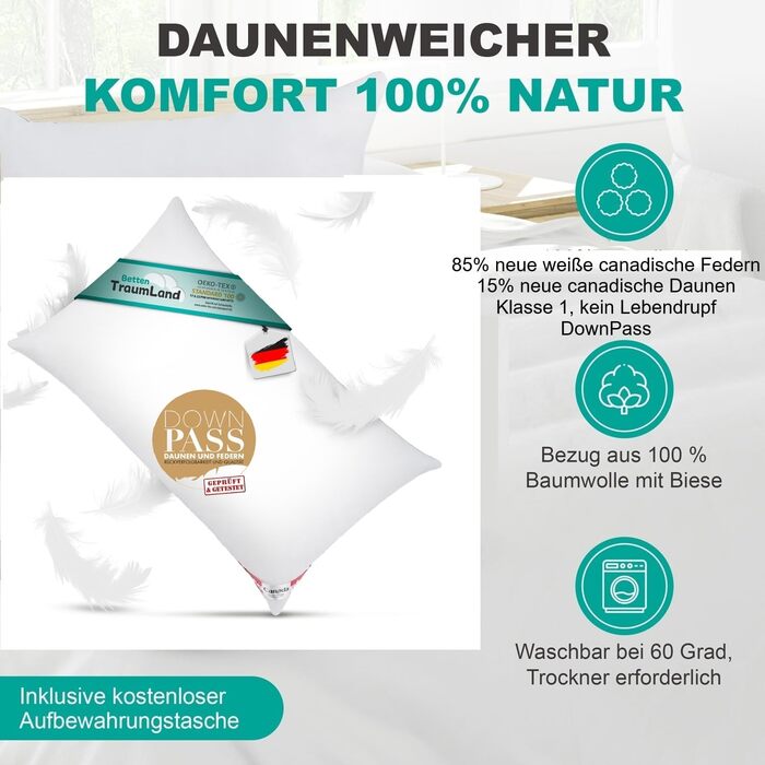 Пухова подушка Bach&39s Beds World для 5-зіркового готелю 40x80 см, Канада, клас 1, подушка DownPass з 1 камерою