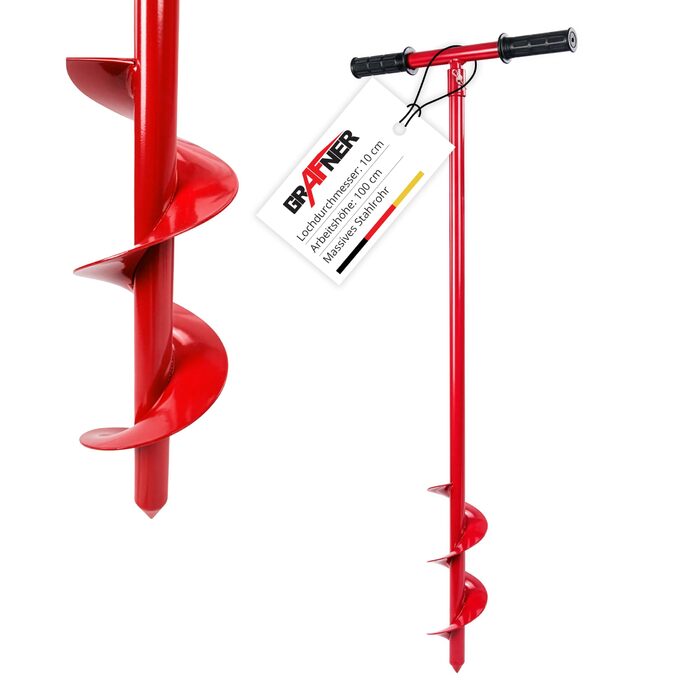 Бурильний пристрій Grafner для свердління отворів до Ø 100 мм, надміцний, зі сталі, з великим шнеком, антиковзними ручками, ідеально підходить для встановлення стовпів парканів, посадки дерев, кущів та рослин, бури для землі