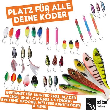 Набір рибальських ящиків для приманки Zite для джигів та приманок, 3 предмети Плоский органайзер зі вставкою з пінопласту EVA 4 довгі бічні відділення та 1 основне відділення, 27,5 x 18,5 x 4,5 см, рибальський ящик, ящик для джигових гачків, рибальський я