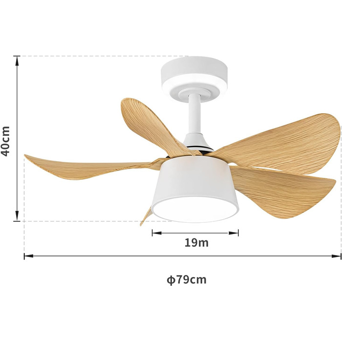 Стельовий вентилятор XUANYU 79 см/31 з підсвічуванням і дистанційним керуванням, затемнений, тихий, з двигуном постійного струму та реверсивним вентилятором, для спальні, вітальні (5 планок з натурального дерева)