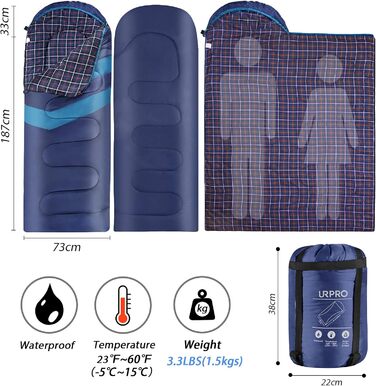Фланелевий спальний мішок 3-4 сезони 1,6 кг, підходить для зими, осені та весни, виготовлений з порожнистого волокна та приємний для шкіри, водовідштовхувальний, синій