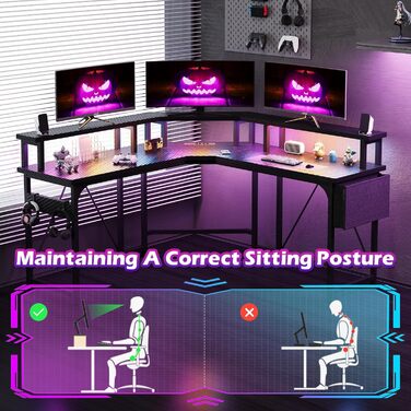 Ігровий стіл Devoko LED 153x153 см, ігровий стіл з підставкою для монітора, ігровий стіл для ПК з 2 розетками та 2 портами для зар