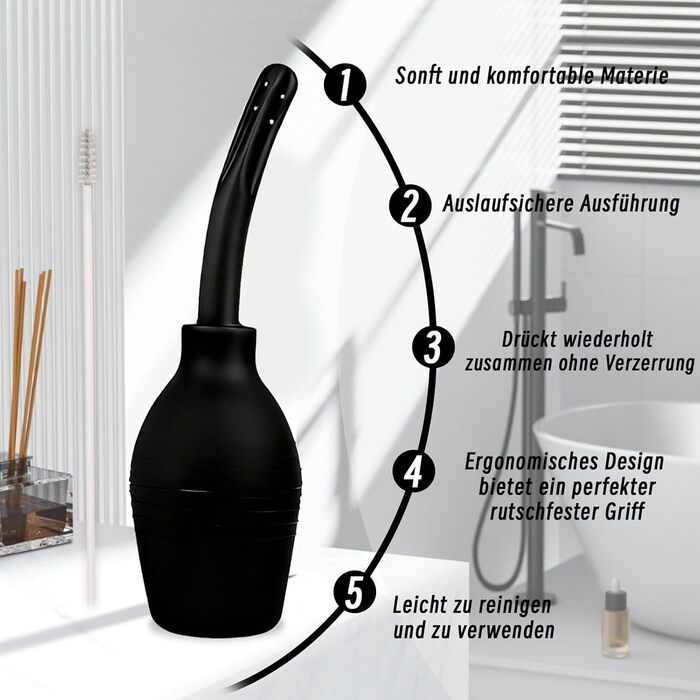 Силіконовий анальний душ для інтимної гігієни, з 3 насадками, 29 см, 220 мл, комплект для очищення з гелем 25 г