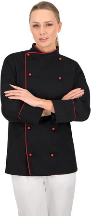 Куртка для кухарів унісекс, професійний одяг для готелів з довгими рукавами та контрастними червоними ґудзиками, куртка для шеф-кухарів для чоловіків та жінок Білий/Чорний XL Чорний