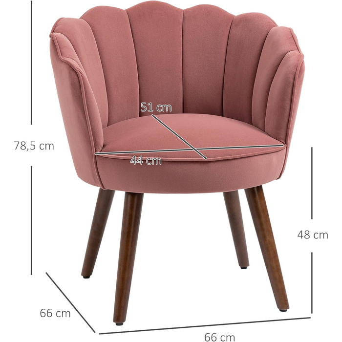 Крісло HOMCOM для вітальні у формі мушлі, розслаблююче крісло з дерев&39яними ніжками, м&39яке крісло для читання з оксамитовим виглядом, м&39яке крісло для спальні рожевого кольору