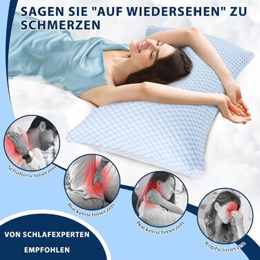 Подушка з піни з ефектом пам&39яті, охолоджувальна подушка, подушка для шиї, ергономічна подушка для сну на боці, спині та животі (синьо-білий, 40x80 см) 40x80 см синьо-білий