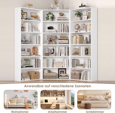 Книжкова полиця FirFurd, дерев&39яна полиця з 6 відділеннями, полиці, книжкова шафа, полиця для зберігання для вітальні, кабінету, виготовлена з дерева, 180 x 60 x 23,5 см, білий