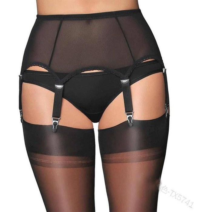 Жіночий пояс для панчіх, тримач для панчіх великих розмірів, пояс для панчіх з затискачами, пояс для панчіх до стегна з 6 ремінцями, розтягуваний пояс для білизни, XS-2XL, чорний-пластиковий-hebilla L-XL