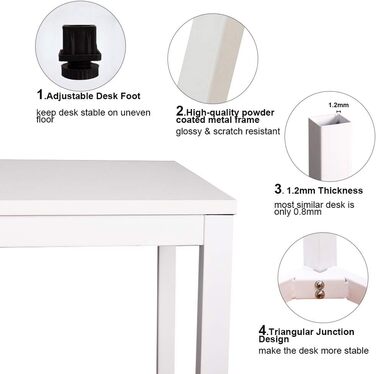Компактний стіл Комп&39ютерний стіл Офісні меблі Стіл для ПК, Невеликий обідній стіл Робочий стіл Офісний стіл для ПК та ноутбука, Виготовлений з дерева та металу, 80x40x75 см, Білий BHEU-AC3DW-8040 80x40x75 см Білий