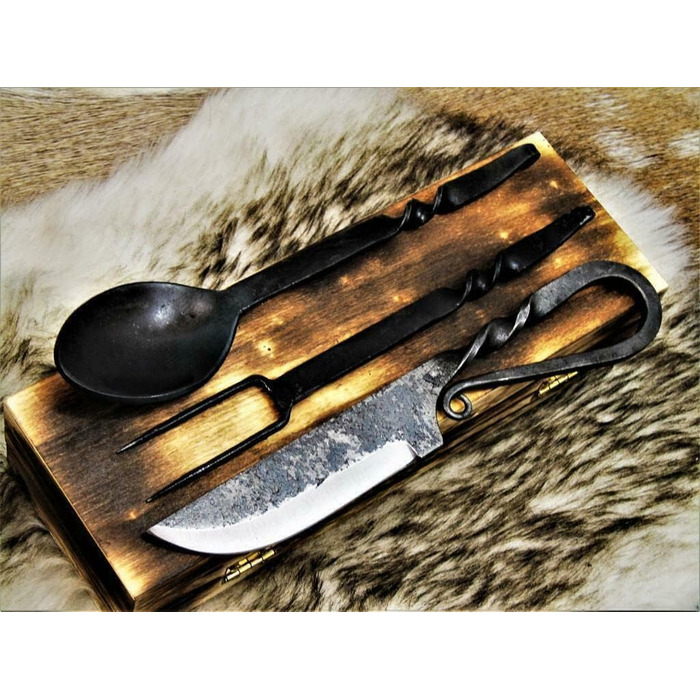 Середньовічний набір столових приборів, ковані середньовічні сталеві ножі ручної роботи 4209