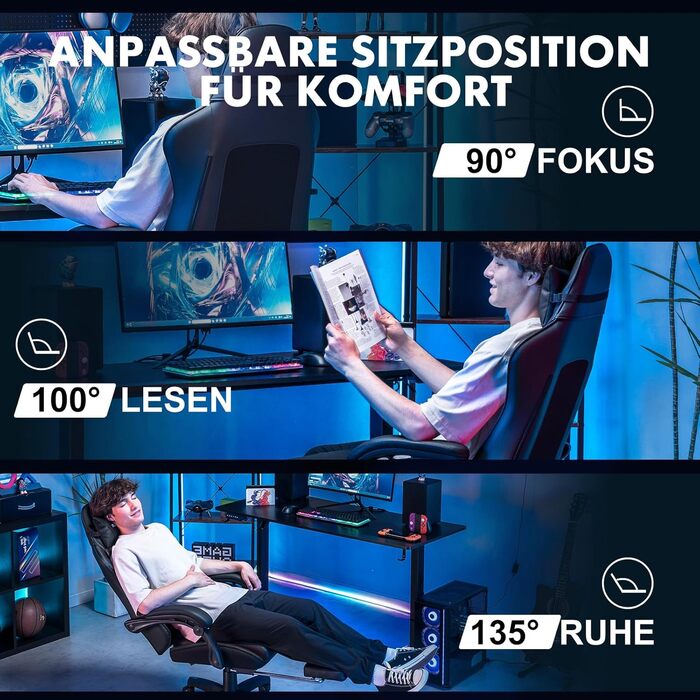 Ігрове крісло GTPLAYER, ергономічне офісне крісло з регульованою висотою, підходить для зими та літа, з подвійною спинкою, підставкою для ніг, знімним чохлом, 150 кг, чорний колір