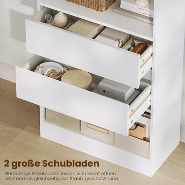 Книжкова шафа, книжкова шафа з 2 шухлядами та 4 відділеннями, шафа для вітальні з регульованими полицями, висока шафа для вітальні, спальні, кабінету, кухні, компактна, 180x60x24 см, білий