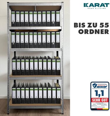 Надміцний стелаж KARAT, 180 x 90 x 60 см, безболтовий стелаж, підвальний стелаж, металевий стелаж - виготовлений зі сталі - 5 регульованих полиць (оцинкованих) 180 x 90 x 60 см сріблястий