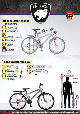 Гірський велосипед преміум-класу Chillaxx Bike Escape у розмірах 24 та 26 дюймів, підходить для дівчат, хлопчиків, чоловіків та жінок - 21 швидкість, 26 дюймів, чорно-синій, гальма V-brake