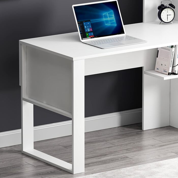 Письмовий стіл Homidea Tody - Комп&39ютерний та письмовий стіл - Робочий простір - Місце для зберігання з дверцятами та полицями в сучасному дизайні для домашнього офісу або дитячої кімнати (Tody - білий)