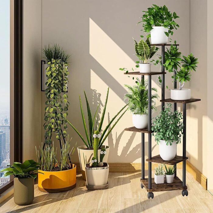 Ярусна підставка для рослин, вулична підставка для квітів, багатоярусна підставка для квітів 137 см, підставка для рослин, лавка для квітів, квіткові сходи, підставка для рослин, полиця для прикраси балкону, саду, 6 ярусів, чорний колір, 6-