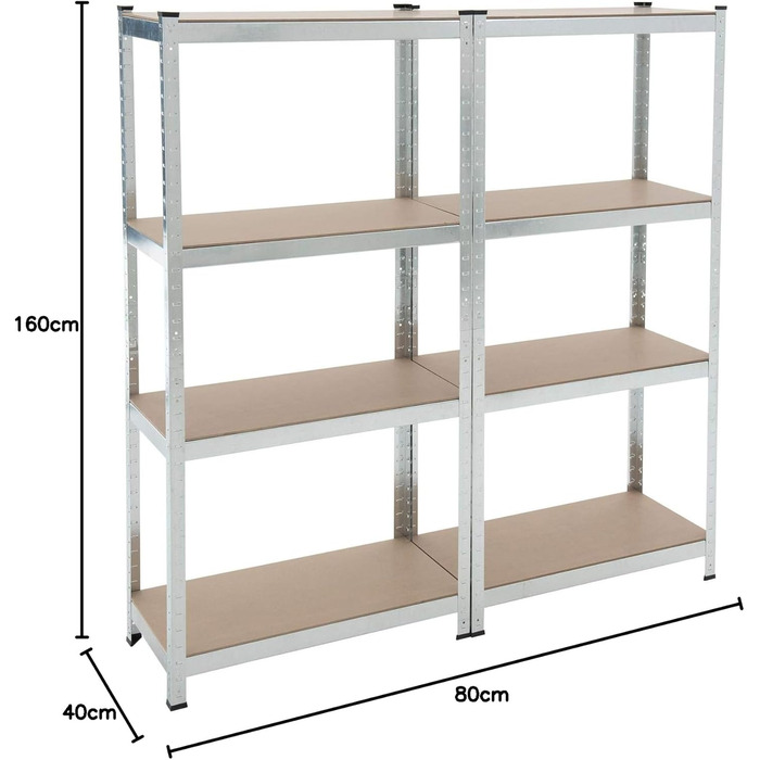 Безболтовий стелаж ESTEXO, стелажі для зберігання, 21 модель на вибір, надміцні стелажі, стелажі для підвалу, стелажі для майстерні, стелажі для робочого столу, гаражні стелажі (оцинковані / 2 шт. 160x80x40см / 640кг) 2 шт. 160x80x40см / 640кг оцинковані