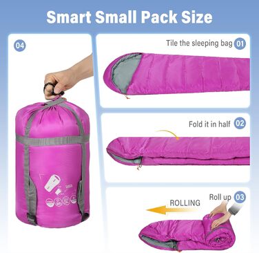 Дитячий спальний мішок REDCAMP для хлопчиків та дівчаток 175 x 65 см, матусин спальний мішок, зручний, легкий та теплий з регульованою довжиною, 3 сезони, підходить для кемпінгу та активного відпочинку, синій/рожевий