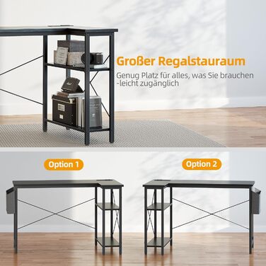 Ігровий стіл BEXEVUE L-подібної форми, 140 x 70 см, двосторонній ігровий комп&39ютерний стіл з розетками та боковими кишенями, кутовий стіл для офісу та дому, міцніший X-подібний кронштейн, чорний 140 x 70 см (подовжувач)