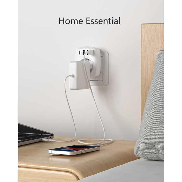 Розетка з декількома вилками EU адаптер 5-в-1 розетка розетка адаптер з 3 портами USB зарядного пристрою 2.4А, 1 портом Type-C 3А,