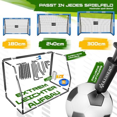 Футбольні ворота KESSER для саду, міцні тренування на свіжому повітрі, тренування зі стрільби, сітка, стійка до ультрафіолету, сталева рама з підкладкою, анкерні кріплення для землі, повітряний насос, конуси, монтажні аксесуари для дітей та дорослих, 240 