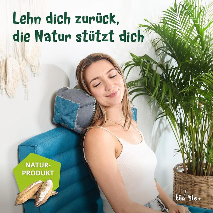 Подушка для шиї livasia Papaya - Ø 13x43 см - Подушка для шиї у формі папайї, подушка для дивана, подушка для читання з капоком, подушка для саду та балкону, подушка для подорожей ручної роботи (світло-блакитний)