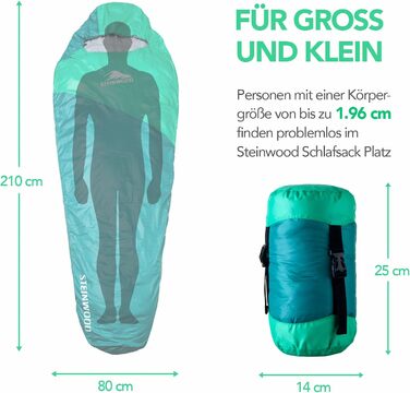 Спальний мішок Steinwood Premium, надзвичайно широкий, 3-4 сезони, 210 см - спальний мішок для вулиці, спальний мішок для мами, спальний мішок-кабінка, літній - зелений - двостороння блискавка