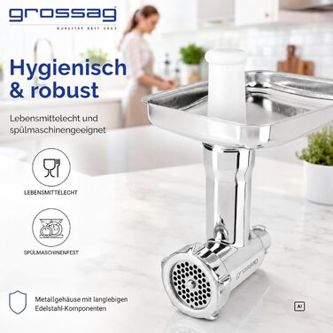 Насадка-м'ясорубка grossag для KitchenAid з нержавіючої сталі, 3 перфораційні решітки, KFW 500