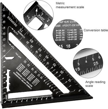 Теслярський квадрат Wanglaism з багатофункціональним кутовим трикутником кутоміром лінійкою з алюмінієвого сплаву для деревообробних інструментів зроби сам, інструмент для маркування глибоких отворів (метричний, 7 дюймів)