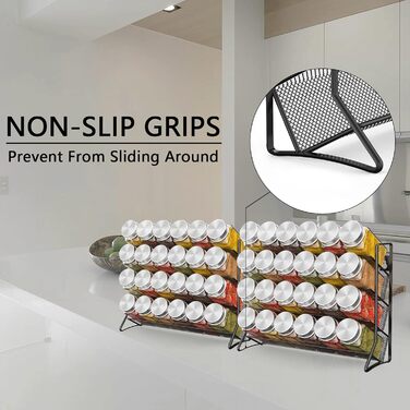 Стійка для спецій Bomblap (без банок для спецій), Постійна стійка для спецій, Металева кухонна полиця, Вміщує багато банок для спецій, Організатор для спецій для кухонної шафи та робочої поверхні, Банки для спецій не входять до комплекту, Чорний