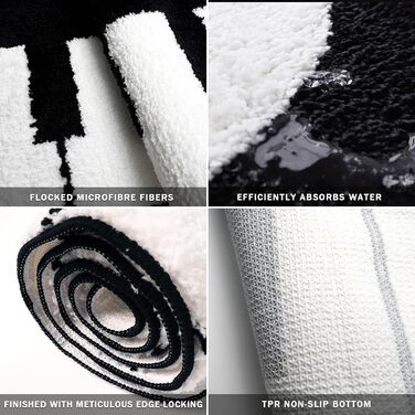 Чорно-білий килимок з мікрофібри з ворсистками у формі клавіш піаніно, абсорбуючий килимок для ванної, швидковисихаючий килимок для ванної, нековзний килимок для ванної, що миється, для вітальні та спальні (50x120 см, стиль A) з візерунком клавіш піаніно,