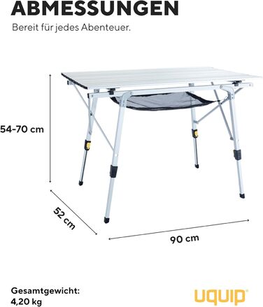 Кемпінговий стіл Uquip Variety M Silver I 53 x 46 x 90 см I Компактний розкладний стіл вантажопідйомністю 30 кг I Міцний розкладний стіл з алюмінію I Портативний вуличний стіл для кемпінгу, пікніків, фестивалів та саду