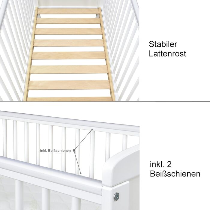 Дитяче ліжечко 70x140 біле, що трансформується в дитяче ліжко Jack з шухлядою