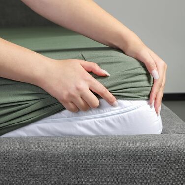 Простирадло на резинці 180x200 см Зелене до 200x200 см - Розкішне простирадло на резинці з бавовняного трикотажу, сертифіковане Oeko-Tex - для матраців до 30 см та ліжок з пружинним блоком - Простирадло для ліжка розміру King 180 x 200 см - 210 x 220 см З