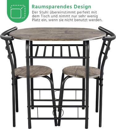Обідній гарнітур Yaheetech у сільському стилі для 2 осіб з 1 обіднім столом та 2 стільцями, кухонний стіл з полицею для зберігання, комплект обіднього столу та стільців, колір Drift Brown, 80 x 53 x 75,5 см