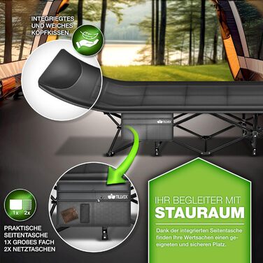 Складане кемпінгове ліжко tillvex з сумкою для перенесення, витримує до 200 кг Надзвичайно широке кемпінгове ліжко Ліжко для лову коропа для використання на вулиці та в приміщенні Складане гостьове ліжко для саду, кемпінгу, риболовлі, фестивалів, подороже