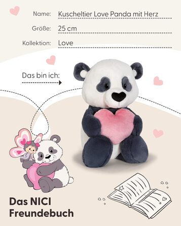 Плюшевий панда NICI Love з серцем 25 см - чорний - М'яка іграшка милий плюшевий ведмедик для обіймів та ігор чудовий подарунок для дітей та дорослих 62609 25 см