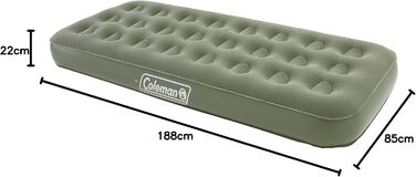 Ліжко Coleman Air Bed Comfort односпальне, надувний матрац для внутрішнього/зовнішнього використання 1 особа, велюрове гостьове ліжко, односпальне ліжко Comfort, кемпінгове ліжко для походів, трекінгу, фестивалів, 188 x 85 x 22 см, макс. 148 кг