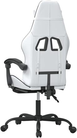 Геймерське крісло з підставкою для ніг, біла та чорна штучна шкіра, регульована спинка та висота, функція повороту на 360 градусів, міцна та брудовідштовхувальна штучна шкіра, міцне 36,5 x 42 см (Ш x Г), чорний колір