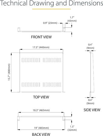Полиця - Перфорована універсальна полиця для кріплення в стійку для 19-дюймових мережевих шаф - Пасивно вентильована - Надміцна - Вантажопідйомність 20 кг - Глибина 40 см, Чорна (CABSHELF116V) 1U вентильована 400 мм, 1U