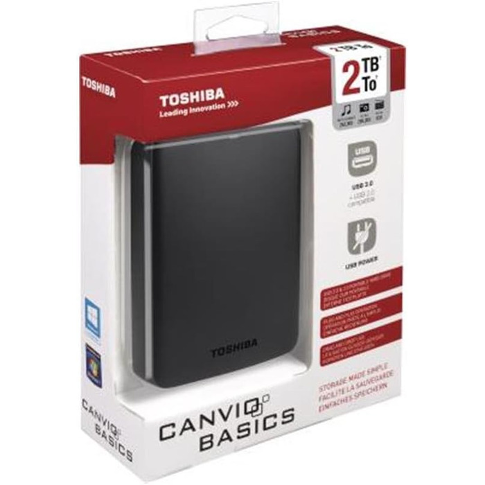 Мобільний жорсткий диск Toshiba Canvio Basics 2 ТБ (6,4 см (2,5 дюйма), USB 3.0) чорний 2 ТБ Версія 2016 року