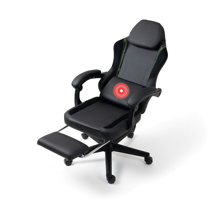 Чорно-зелене ігрове крісло - з підставкою для ніг - ергономічне - з регульованою висотою